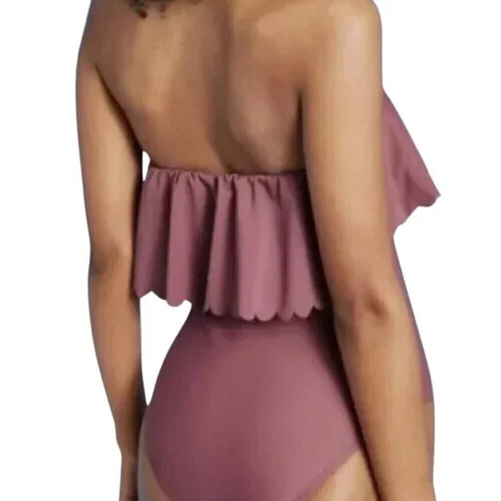 Kona Sol Flounce One Piece Swimsuit in Pink Mulberry Size M - Picture 2 of 9